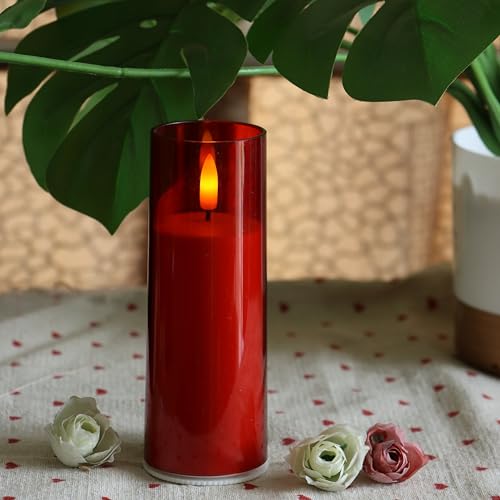 Image of CANDLE CHOICE Indoor Outdoor Flameless Candles with Timer Waterproof Realistic Flickering Battery Operated Pillar LED Lights with Acrylic Shell Wedding Party Christmas Decorations 6 Pack 2 inchx6 inch Red