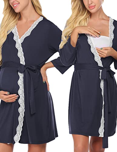 Image of Ekouaer Maternity Nursing Robe Labor Delivery Nightgown Pregnancy Breastfeeding Gown Hospital Bathrobes Dress S-XXL