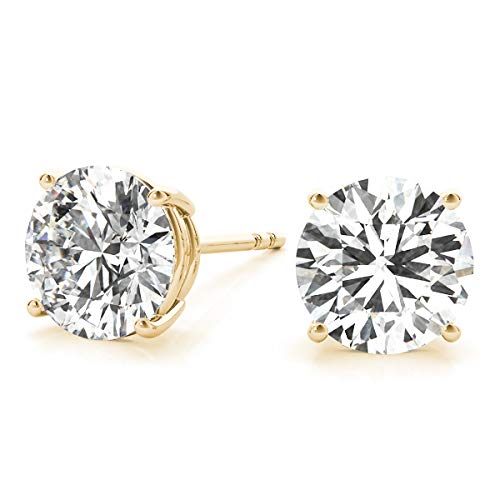 1/6 Carat - 6 Carat | 14K Yellow,Rose or White Gold | IGI Certified Lab Grown Diamond Solitaire Stud Earrings | Round Shape Screw Back Prong Setting |JewelMore Earrings (Yellow Gold, 4.0 carats)