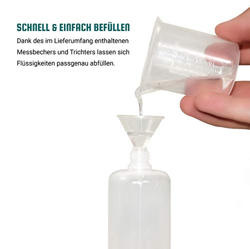 tiroba 15x Tropfflasche 100ml / gratis Trichter / 2x Messbecher / 15x Etiketten - Plastikflasche – Bild 5