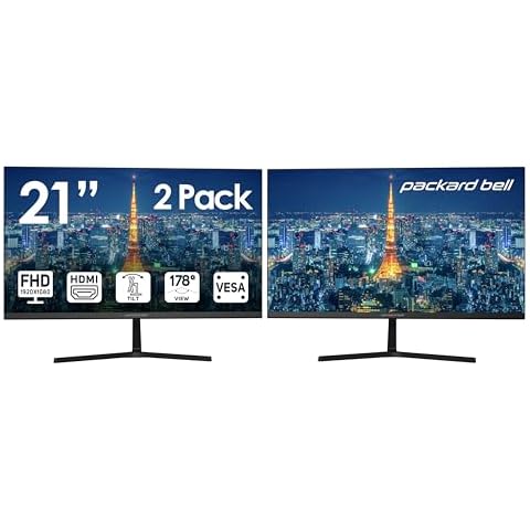 Packard Bell airFrame 21" FHD Monitor, 1920x1080, Ultrawide, VESA Mount, Tilt Adjust, HDMI/VGA, Slim Bezel, for Home, Office, and Light Gaming - 2 Pack Cover
