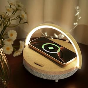 Bedside Table LED Night Light with Wireless Charger and Bluetooth Speaker, Desk Lamp As Sleep Aid White Noise Machine and Phone Holder, Great Birthday Gifts for Girlfriend, Women（Music Upgrade）