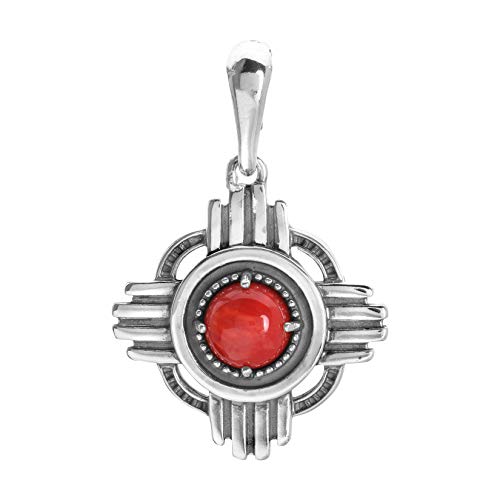 American West Sterling Red Coral Gemstone Zia Symbol Pendant Enhancer