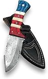 MOHID ENT Custom Handmade Damascus Hunting Skinning Knife with Leather Sheath - Ideal for Skinning, Camping, Outdoor - EDC Fixed Blade Bushcraft Knife with Horizontal Carry Knives For Men-1219