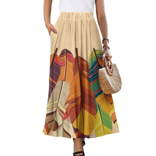 Womens Comfy Stylish High Waist Flare Long Maxi Skirts Casual Skirt with 2 Side Pockets Available in Print S-2XL