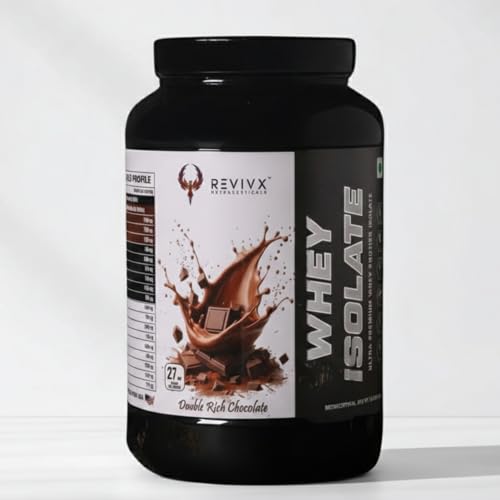 RevivX 100% Whey Protein Isolate 1kg | 27g Protein | Zero Sugar | With Digestive Enzymes | Cross-Flow Microfiltered | Low Carb | For Men & Women