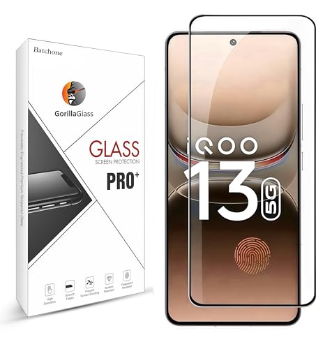 Image of BATCHONE Tempered Glass Screen Protector Compatible for IQOO 13 5G (Black) with Edge to Edge Coverage (Ultrasonic Fingerprint Working) and Easy Installation kit