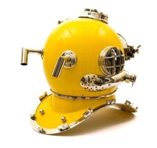 Generic Us Navy Mark V Diving Helmet Nautical Divers Yellow Chrome Finish Helmet, As Shown in image