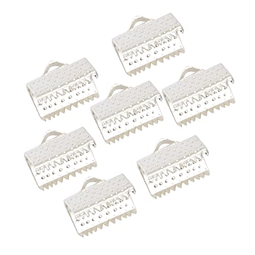 Tofficu Crimp End Clamps 100pcs Metal Fastener Clasps Plated Ribbon Ends and for DIY Jewelry Making (1.6cm Silver)