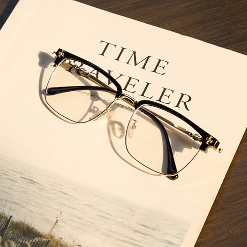 Image of Cyxus Retro Blue Light Glasses Men - Square TR90 Metal Blowline Frame Stylish Trendy for Computer Daily Work 8252