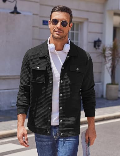 COOFANDY Mens Casual Shirt Jacket Button Down Waffle Jacket Long Sleeve Sweater Jackets Quilted Shacket Overshirt4