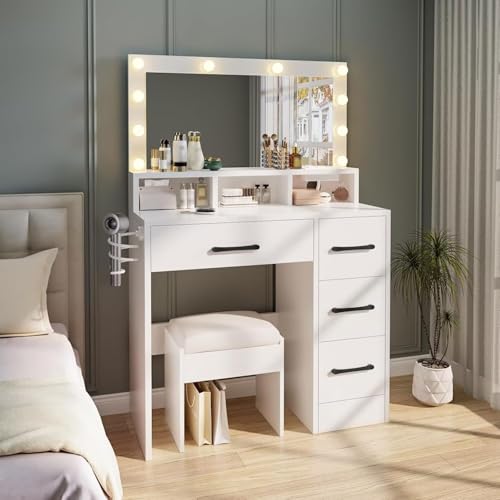 CCF Big Vanity Mirror Desk with 4 Drawers Makeup Vanity