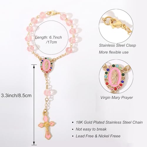 Image of Car Mirror Hanging Accessories,Car Rosary for Mirror Hanging,Catholic Religious Gifts for Women Men,Wedding Favors Baptism First Communion Gifts for Guest (Pink)