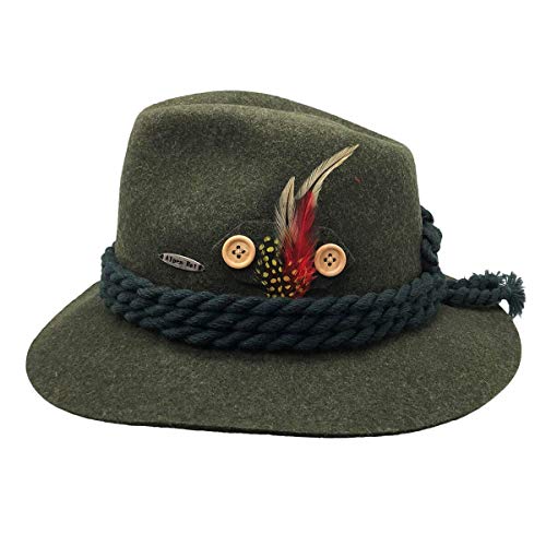 Image of German Hat | 100% Wool Hats for Men & Women - Bavarian Tirol Alps Wool Hat with Feather & Sweat Band | Fedora