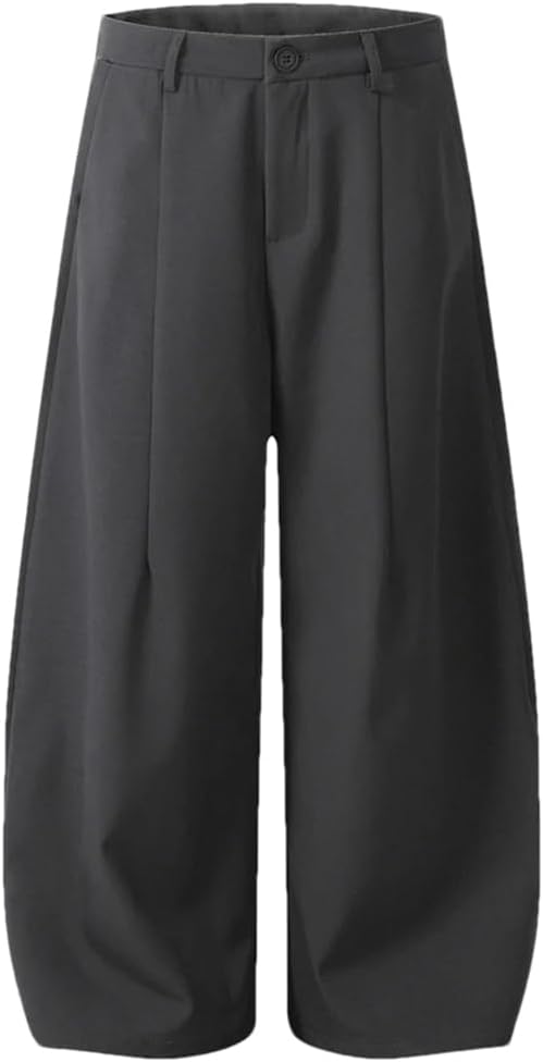 Men’S Pleated Casual Suit Pants with Spliced Design Loose Wide Leg Trousers for Streetwear