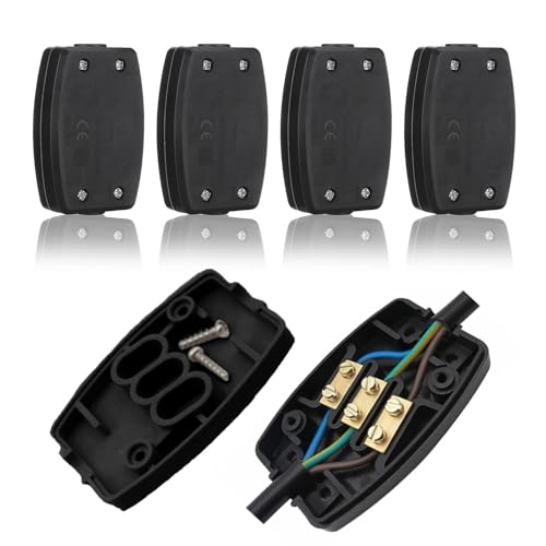 Lot de 4 connecteurs électriques, Coffret Electrique Boitier Electrique à 3 bornes, 13 A 250 V, pour éclairage extérieur, maison (noir)