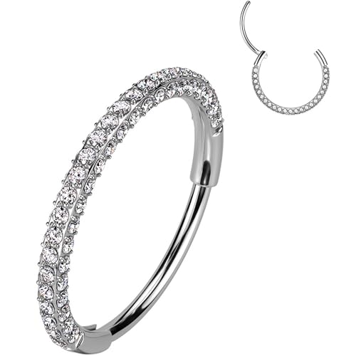 Body Candy Triple Sided Gem Nose Hoop with CZ Gems Sparkling from Every Angle - Implant Grade Titanium Triple Sided Nose Hoop Nose Ring 20G Hypoallergenic Nose Piercing Jewelry with Cubic Zirconia (Silver, 20G 8mm)