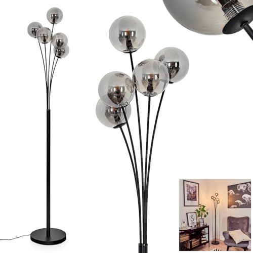 Bernado Lampadaire à intensité variable en métal/verre noir fumé avec boules en verre (Ø 12 cm), hauteur 174,5 cm, intensité variable en continu via...