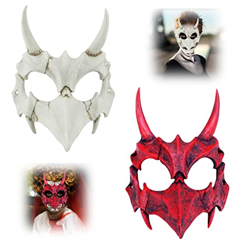 HWTONG 2 Pièces Masque Squelette Halloween,Animal crâne Masque,Cosplay Yaksha Masque,Lumineux Masque Squelette Halloween,pour Halloween,Soirées Costumées de Cosplay,Mardi Gras