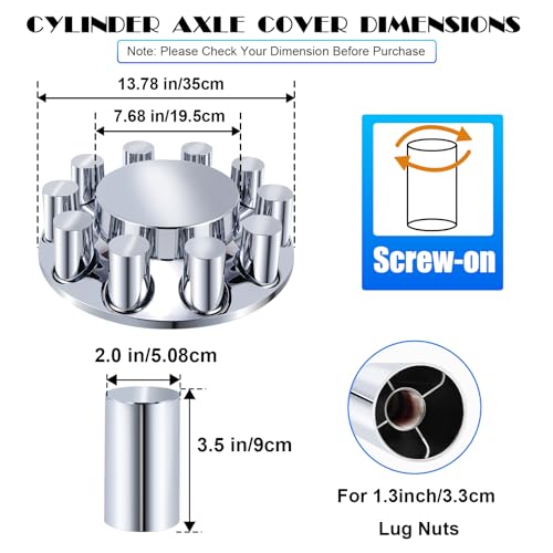 Image of ABS Chrome Plastic Front Axle Cover Kits with 33mm Thread-on Flange Nut Covers for Semi Trucks in Pairs, Flat Top Set(Front *2)