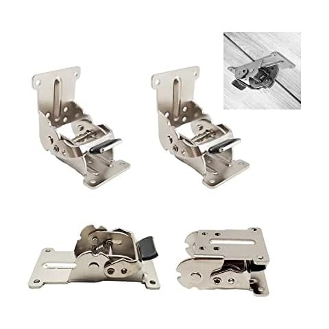 LIKERAINY 0-90-180 Degree Folding Hinge Locking Foldable Invisible Brackets for Table Extension Panel Support in Galvanized Iron with Silver Color Pack of 4 Cover
