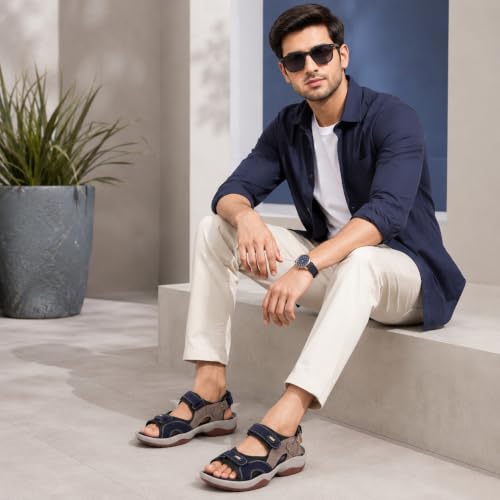 Image of Centrino Sandals for Men |Comfortable Sandals with Grip Insole & Quality|Flat Casual Sandals With Adjustable Velcro Closure For Easy Wear With Flexible Fitting And Trendy | Stylish Men's Casual Sandal With Unique Sole Design for Office & Travel (3263)