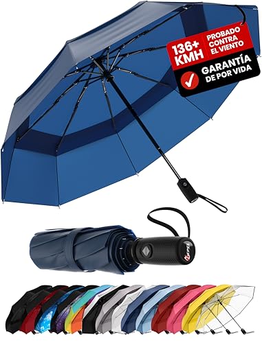 Repel Paraguas plegable Antiviento y - Apertura automática fácil - Paraguas Grande, Guarda Chuva Compacto y Duradero, Estructura de Fibra de Vidrio Resistente - Cabe en una Mochila o Bolso