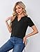 AKEWEI Womens Fashion Short Sleeve Pleated Blouses V Neck Tops Business Casual Clothing Black M