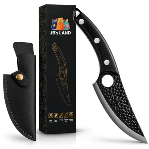 Image of JB'S LAND Hand Forged Chef Knife 8 Inch | Razor Sharp High Carbon Stainless Steel Kitchen & Butcher Knife with Full Tang Wooden Handle, Leather Sheath for Meat, Fish, Vegetable & BBQ Cutting