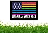Harris Walz 2024 Kamala Harris Tim Walz Waltz For President Rainbow Yard Sign Outdoor Lawn Garden Sign with Metal Stake