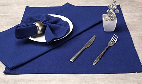 Image of Cotton Mercerised Dining Table Napkins, Set of 4, Solid Plain Colour, Heavy Weight,More Than 2 cm Mitered Hem,Washable at 40C (Blue, 45 X 45 Cms)