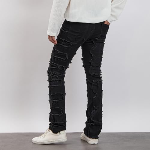 Ripped Jeans for Men Slim Denim Regular Fit Stacked Denim Distressed Destroyed Pants Mens Washed Jeans with Hole3
