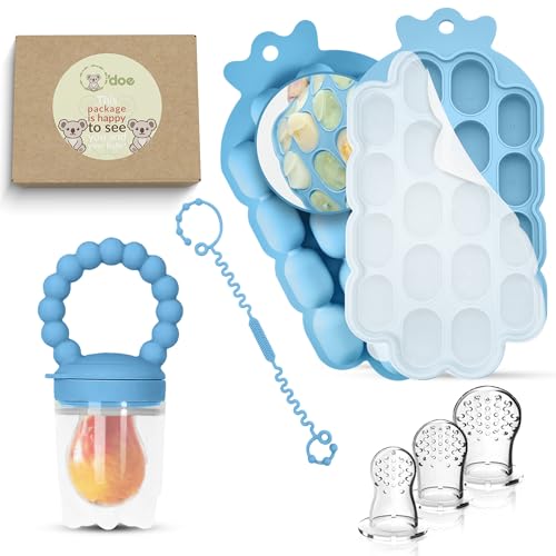 Image of O’doe Silicone Baby Popsicle Molds & 1 Baby Food Feeders with 1 Clip, 1-Pack Freezer Tray with Lid, 18-Hole Popsicle Molds for Teething Relief, Includes 3 Extra Pacifiers, BPA Free