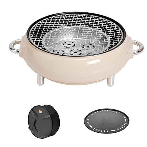 Miniparrilla portátil para Barbacoa, Parrilla de carbón Estilo Coreano para Exteriores, fácil de Montar y Limpiar, Disponible en Varios Paquetes (Blanco Roto, D)
