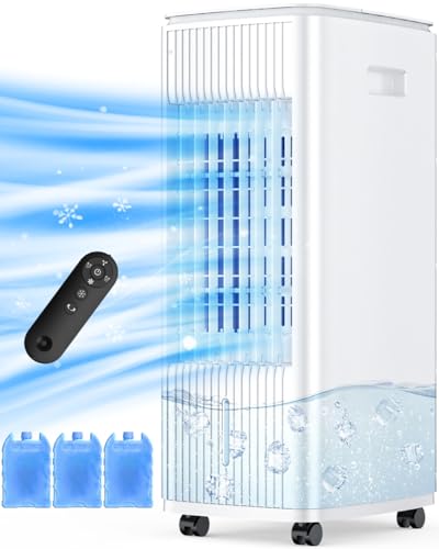 Evaporative Air Cooler, BALKO 3-IN-1 Windowless Swamp Cooler w/ 0.8 Gal Detachable Water Tank, 7H...