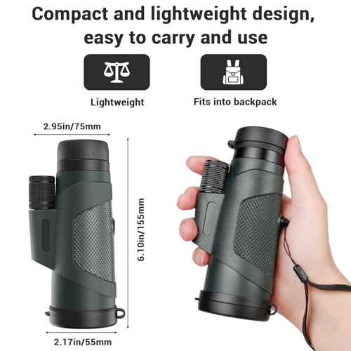 12x50 Monocular Telescope for Adults, High Powered Monoculars Compact Scope Portable Handheld Telescope with BAK-4 Prism FMC Lens for Bird Watching Hiking Camping Hunting Travel - Thumbnail 6