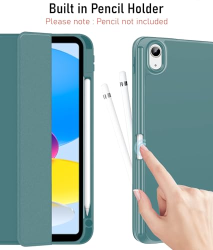 Image of TechTrendz Cover for iPad 11th Generation (A16) / 10th Gen Cover Case with [Right Side Pencil Holder] [Auto Sleep Wake] [Soft Back] (2022 /2025), Case for iPad 11th 11 inch / 10th 10.9 inch - Green