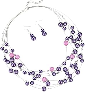 FULU AUTUMN Layered Pearl Necklace Beaded Silver Choker Handmade Boho Statement Costume Necklaces Fashion Jewellery Gifts for Women