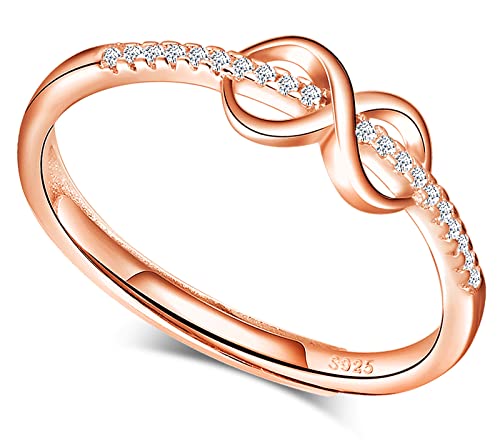 MICGIGI Bague ouverte pour femme en argent sterling 925 Symbole infini Bague réglable avec zircone Or rose