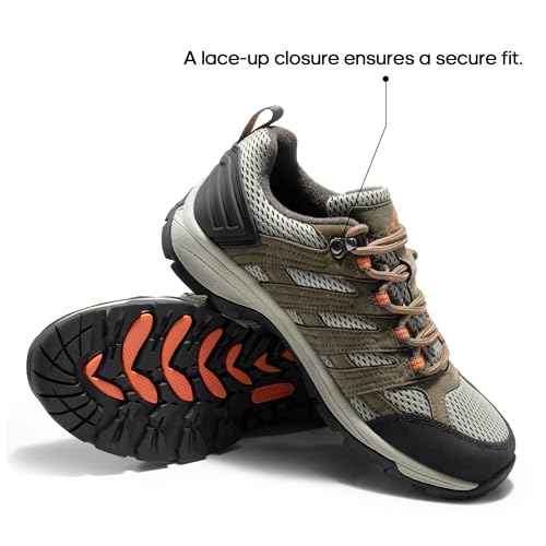 NORTIV 8 Women's Hiking Shoes Lightweight Breathable Mesh Walking Sneakers Outdoor Work Shoes Wander,Size 6.5,Khaki-Pu,SNHS222W
