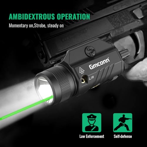 Image of Gmconn 1250 Lumen Tactical Flashlight Green Laser Light Combo, Rechargeable Pistol Light with Strobe /Momentary Compatible with Picatinny