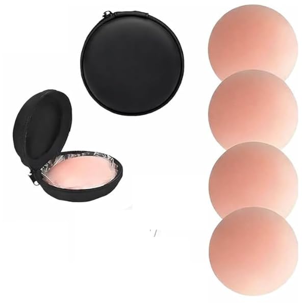 SDN Silicone Nipple Covers Reusable for Women with Double Sided Tape, Fashion Clothing Accessory (Nude, Medium, Nipple Cover (2 Pair Combo, 4 Pcs))