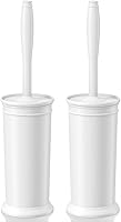 UPTRONIC Toilet Brush and Holder 2 Pack - 16" Extra Long Handle, Dense Bristles for Deep 360° Clean, Space-Saving Covered Holder (White)