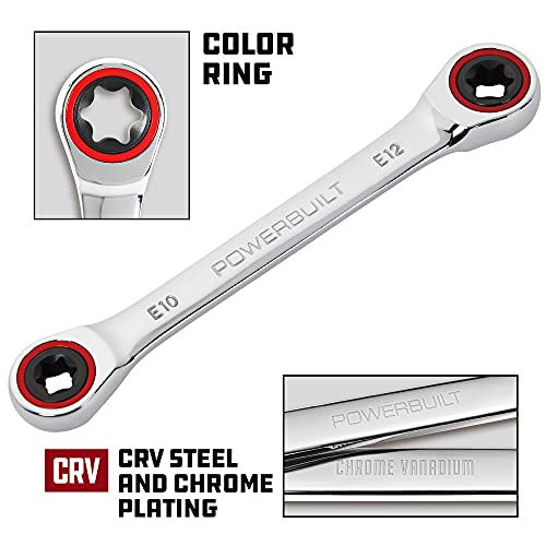 Image of Powerbuilt E10 /E12 Ratcheting Double Box-End E-Torx E-Star Wrench, 72-Tooth Ratcheting Wrench with 5-Degree Swing for Tight Spaces - 641760