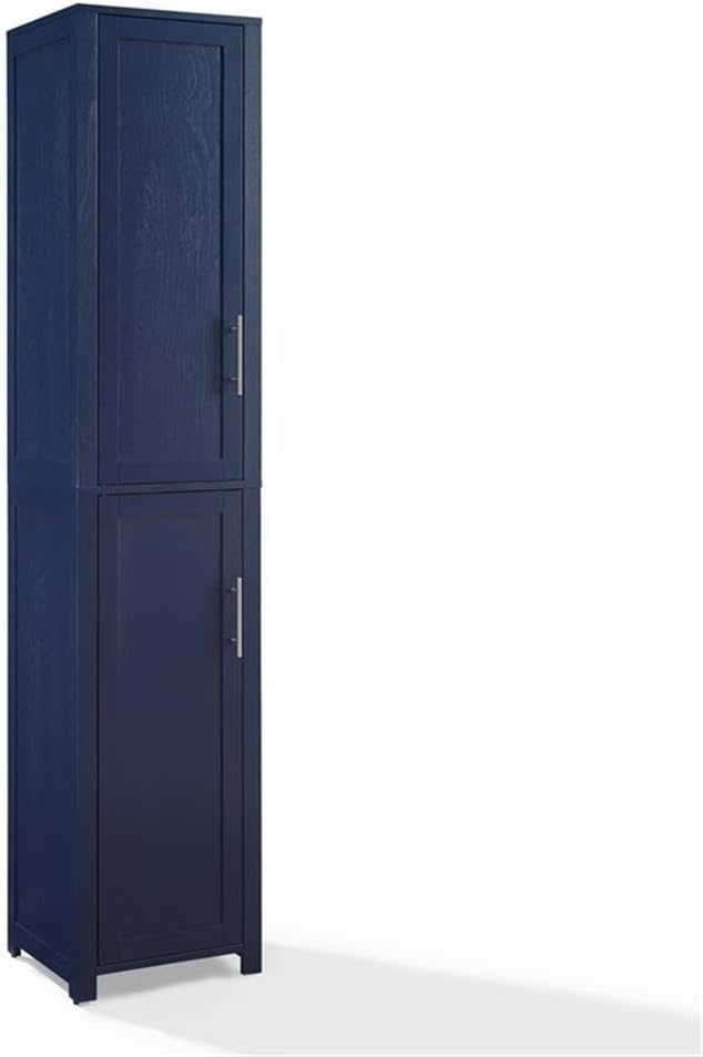 Pemberly Row Contemporary Engineered Wood Linen Storage Cabinet, Navy Finish, Adjustable Shelves, Shaker-Style Doors, Brushed Nickel Hardware, Modular Design for Bathroom, Kitchen, or Laundry Room