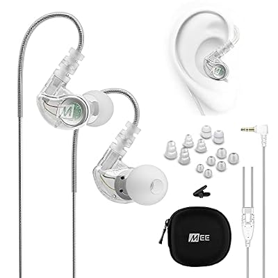 MEE audio M6 Sport Wired Earbuds, Noise Isolating In Ear Headphones, Sweatproof Earphones for Running/Gym/Workouts with Dynamic Enhanced Bass Sound, Memory Wire Earhooks, 3.5mm Jack Plug (Clear)