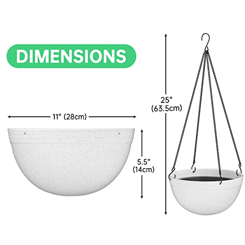 Zmtech 2 Packs 11 Inch Hanging Planter (White) For Indoor And Outdoor Plants Hemispheric Flower Pot Thickened Plant Pot With Drainage Holes For Garden Home #TOP1