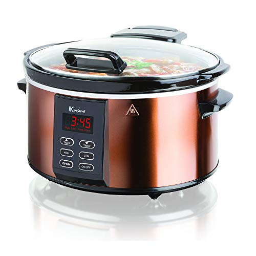 Euro Cuisine SCX6 Programmable Slow Cooker with Digital Touch Pad Timer and Hinged Glass Lid- 6 Quart Safe Pot  Copper Color Finish Design