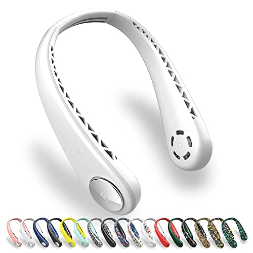 FrSara Neck Fan, Bladeless Neck Fan Rechargeable, Adjustable, 360° Cooling, Super Quiet, No Blade Fan Design, No Hair Twisting, Even Air Volume On Both Sides, Non-Slip, Short Charging, Long Use Time