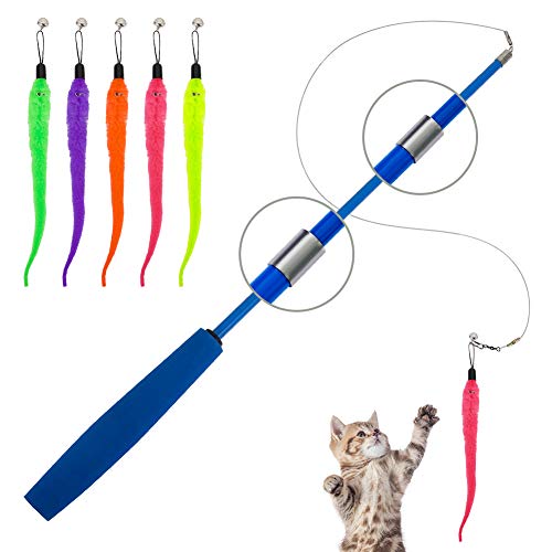 Thursday April Katzenspielzeug 5pcs Angel Katze Wurm Spielzeug Interaktive Einziehbare Natürliche Federstab Katze Feather Teaser Toys Für Katze Und Kätzchen (Blau)